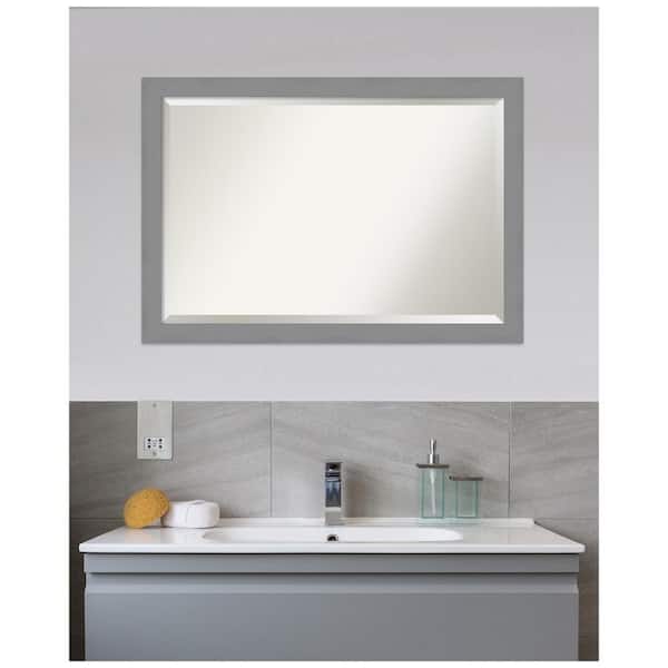Medium Rectangle Brushed Silver Metallic Beveled Glass Modern Mirror (27.5 in. H x 39.5 in. W)