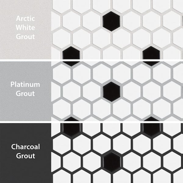 Madison Hex 1 in. Matte Cool White w/Black Dot 10-1/4 in. x 11-7/8 in. Porcelain Mosaic (8.6 sq. ft./Case) Madison Hex 1 in. Matte Cool White w/Black Dot 10-1/4 in. x 11-7/8 in. Porcelain Mosaic (8.6 sq. ft./Case)