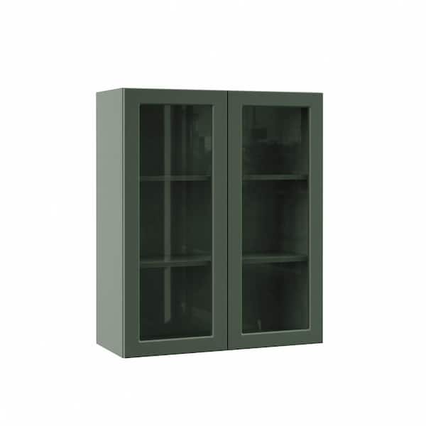 Designer Series Melvern 30 in. W x 12 in. D x 36 in. H Assembled Shaker Wall Kitchen Cabinet in Forest with Glass Door