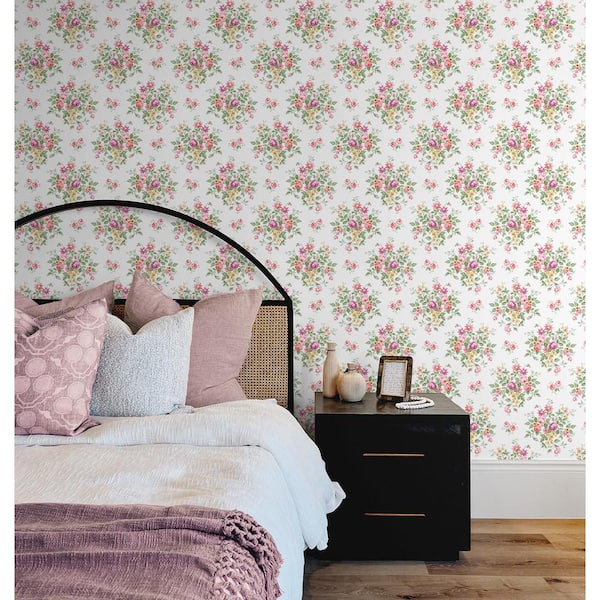 NextWall Watermelon and Buttercup Floral Bunches Vinyl Peel and