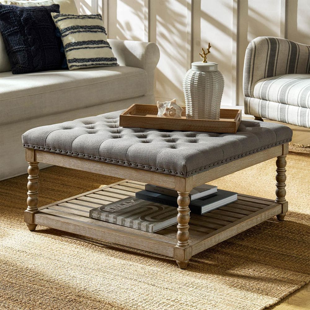 Sara Grey Polyester Square Ottoman with Carved Spindle Legs price history on PriceWatchPro