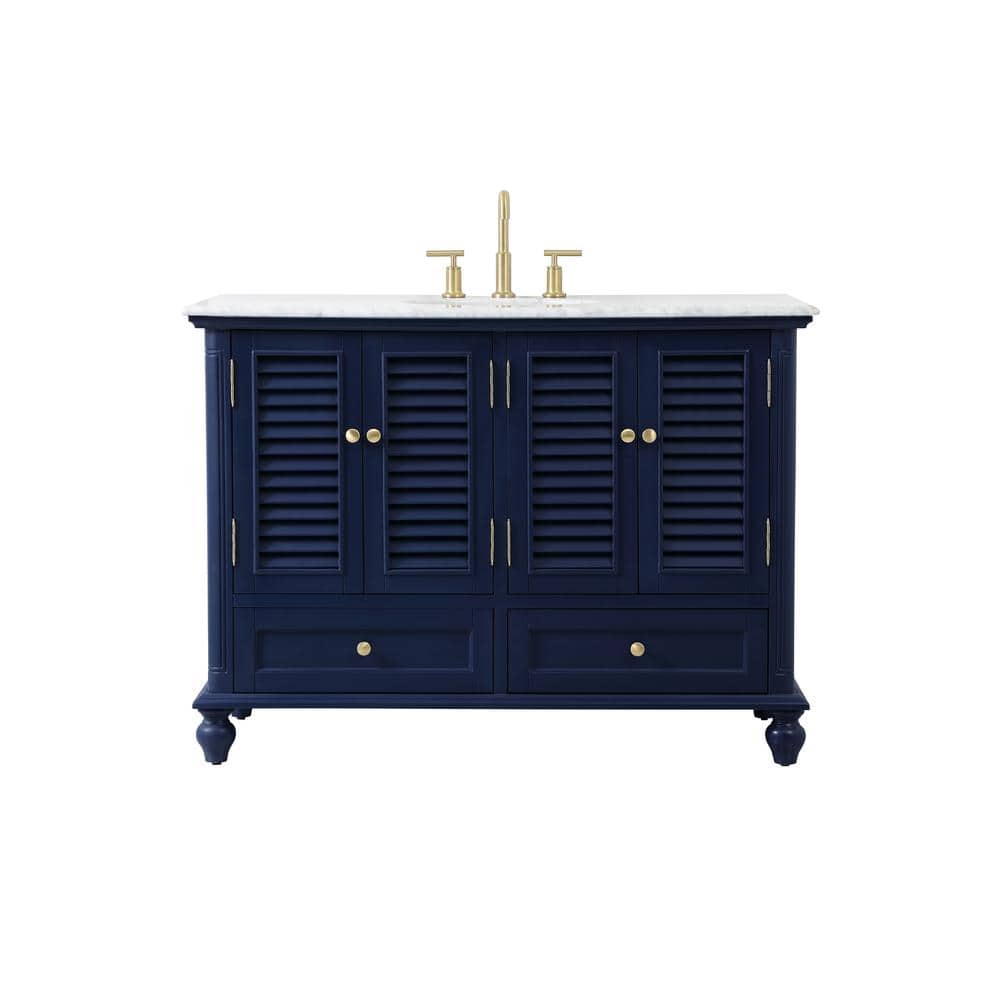 Simply Living 48 in. Single Bathroom Vanity in Blue with Marble Vanity Top 