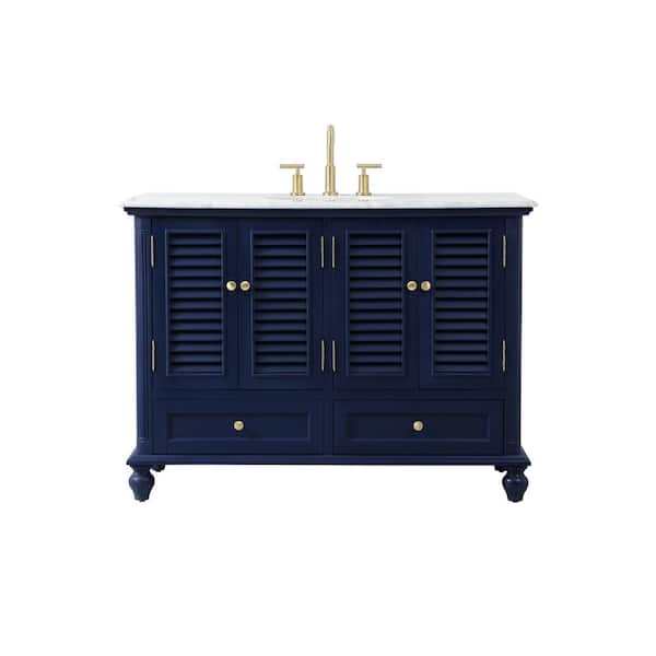 Unbranded Simply Living 48 in. Single Bathroom Vanity in Blue with Marble Vanity Top in Carrara White