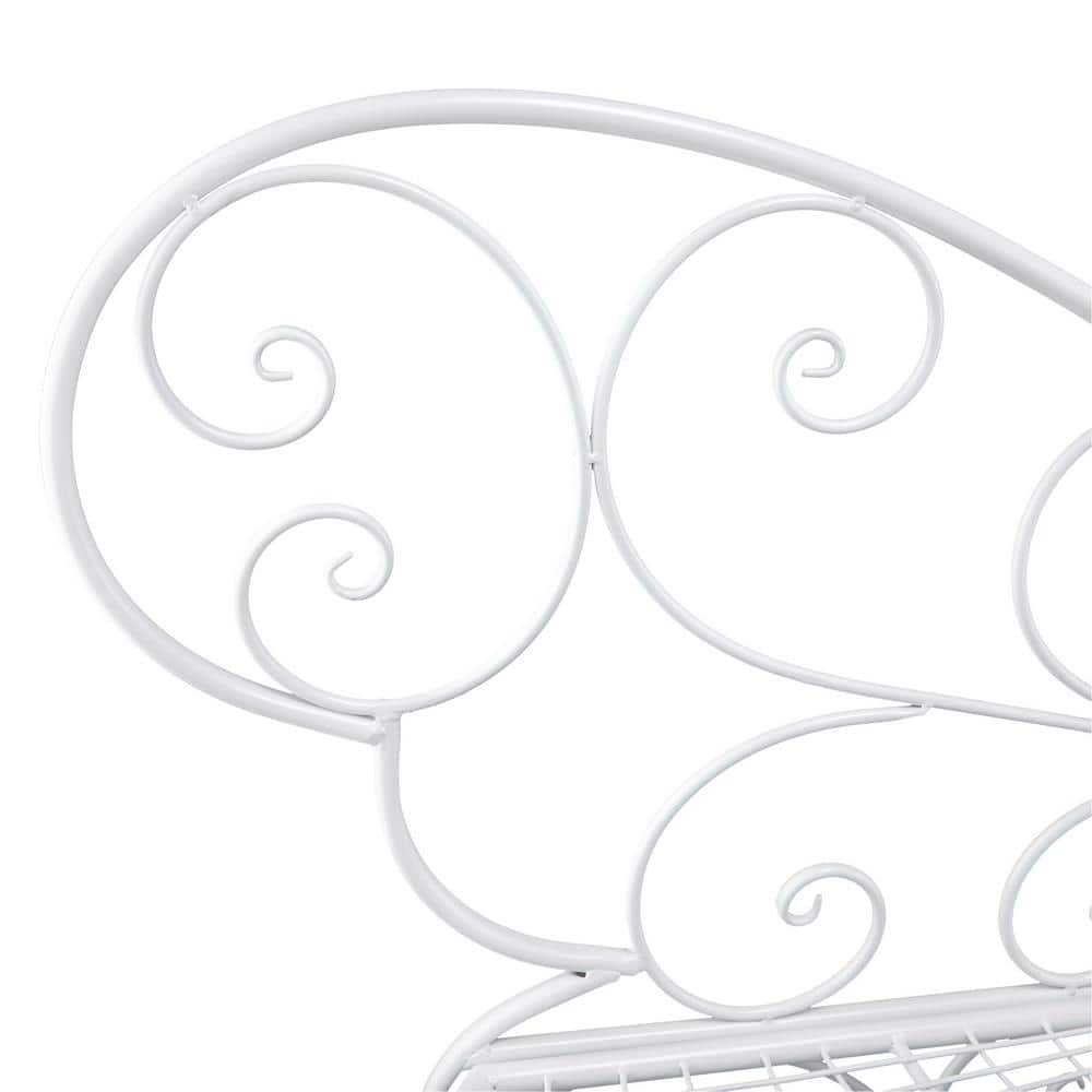 Charming Alpine 62" White Metal Butterfly-Shaped Garden Bench