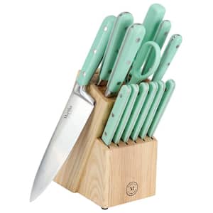 Everyday 14 Piece Stainless Steel Cutlery and Wood Block Set in Mint