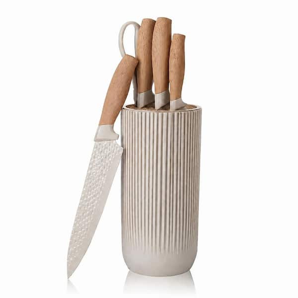 6-Piece Stainless Steel Kitchen Knife Set with Universal Knife Block, Khaki, Diamond Blade