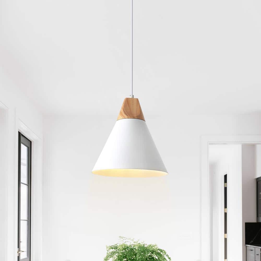 1-Light White Industrial Pendant Light with Conical Shade for Kitchen Island, No Bulbs Included price history on PriceWatchPro