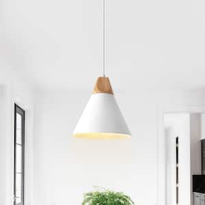 1-Light White Industrial Pendant Light with Conical Shade for Kitchen Island, No Bulbs Included