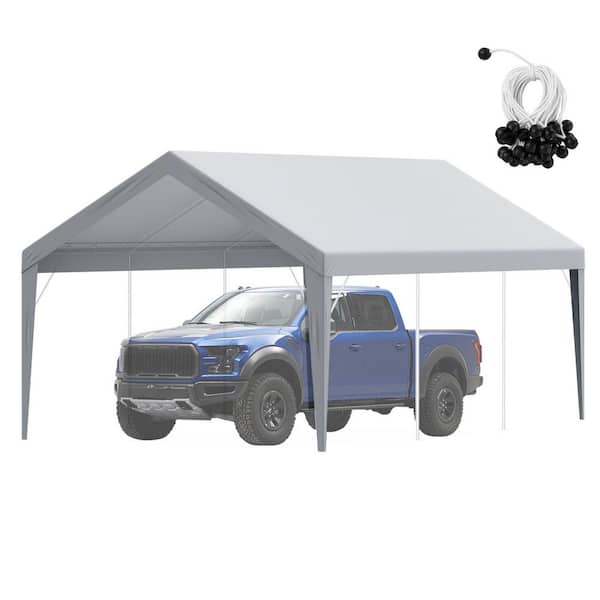 12 x 20 ft. Carport Replacement Canopy Cover, Grey, Waterproof & UV Protected, Bungees for Garage (Frame Excluded)