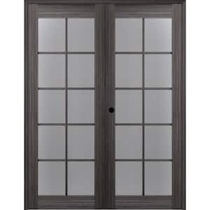 Paola 60 in.x 96 in. Right Hand Active 10-Lite Frosted Glass Gray Oak Finished Wood Composite Double Prehung French Door