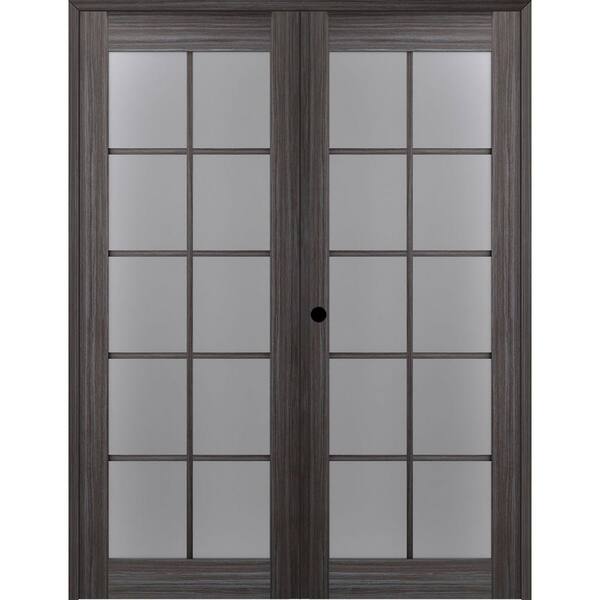 Belldinni Paola 64 in.x 96 in. Right Hand Active 10-Lite Frosted Glass Gray Oak Finished Wood Composite Double Prehung French Door
