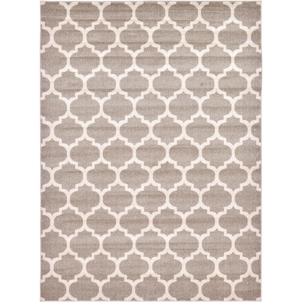 Light Brown Trellis 8'x11' Easy-Care Synthetic Area Rug