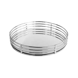 15 in. x 3 in. x 15 in. Silver Metal and Glass Round Serving Tray