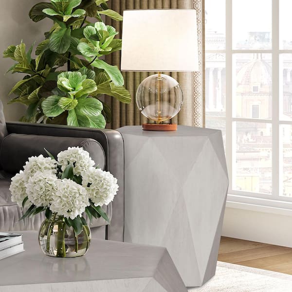 Acme Furniture Hanniel 22 in. Antique White Finish Hexagon Wood End Table with No Additional Features