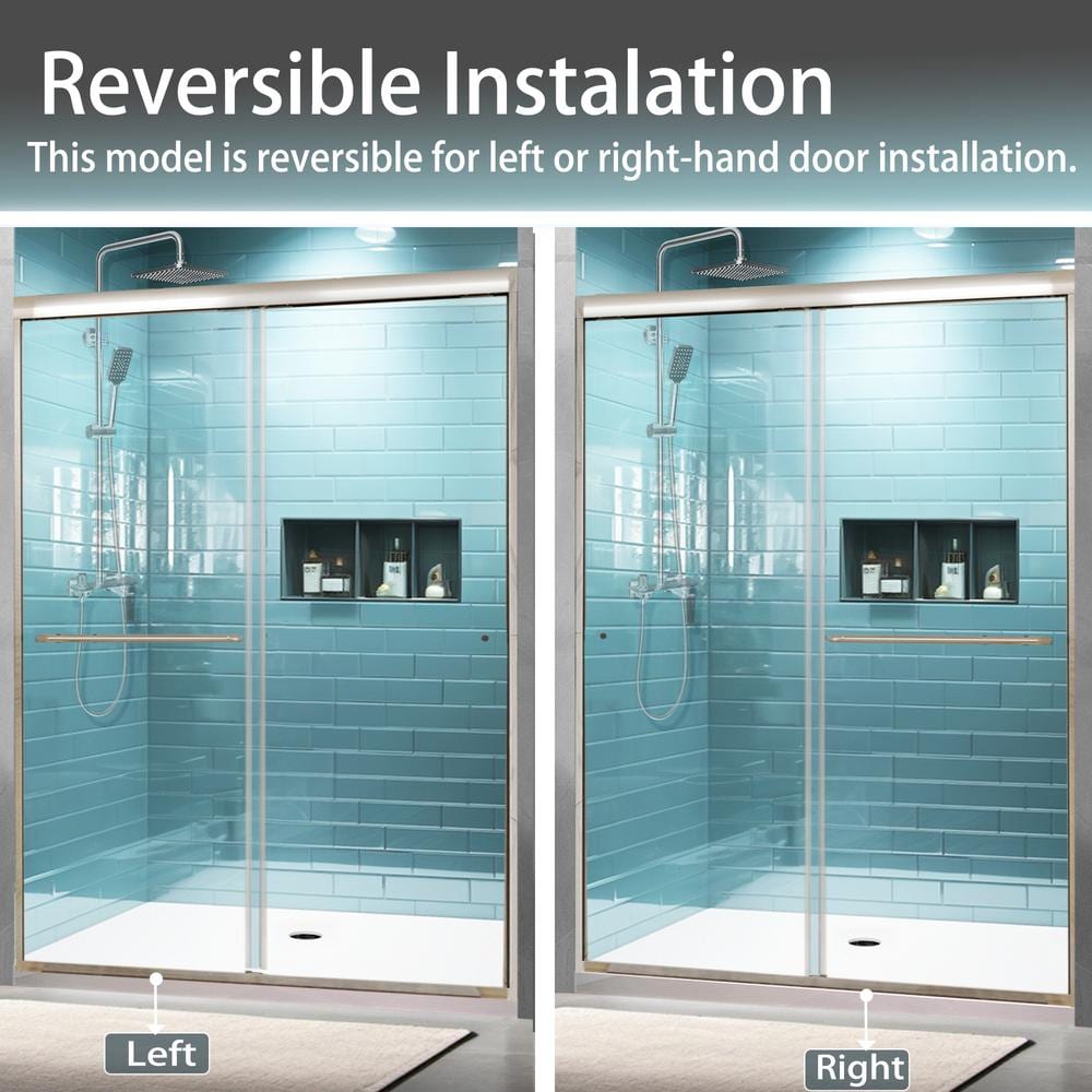 Brushed Nickel Semi-Frameless Sliding Shower Door with Clear Glass