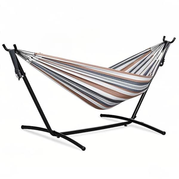 Double Hammock with Steel Stand, 450 lb. Capacity Heavy Duty Hammocks for Garden and Yard with Portable Carrying Bag