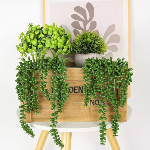 Unbranded 8-Piece 3 in. H Green Indoor/Outdoor Artificial Hanging Succulent  Plants with String of Pearls Design for Home Decor SA1059B204
