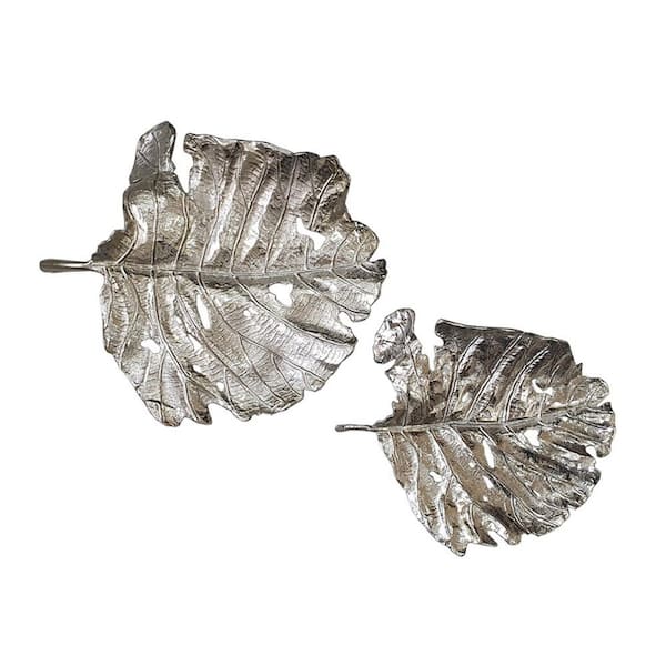 HomeRoots 26.4 in. x 22.8 in. Grey Shiny Leaves Wall Art 2-Piece