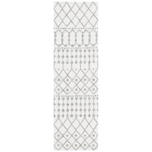 Blossom Ivory/Gray 2 ft. x 11 ft. Geometric Aztec Runner Rug