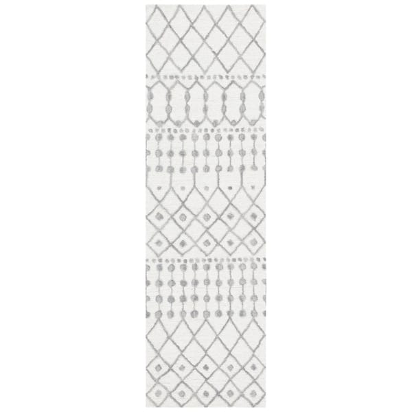 SAFAVIEH Blossom Ivory/Gray 2 ft. x 11 ft. Geometric Aztec Runner Rug