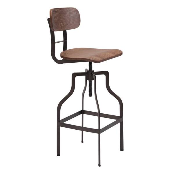 ZUO Watts 38.2 in. Brown and Antique Black Bar Chair