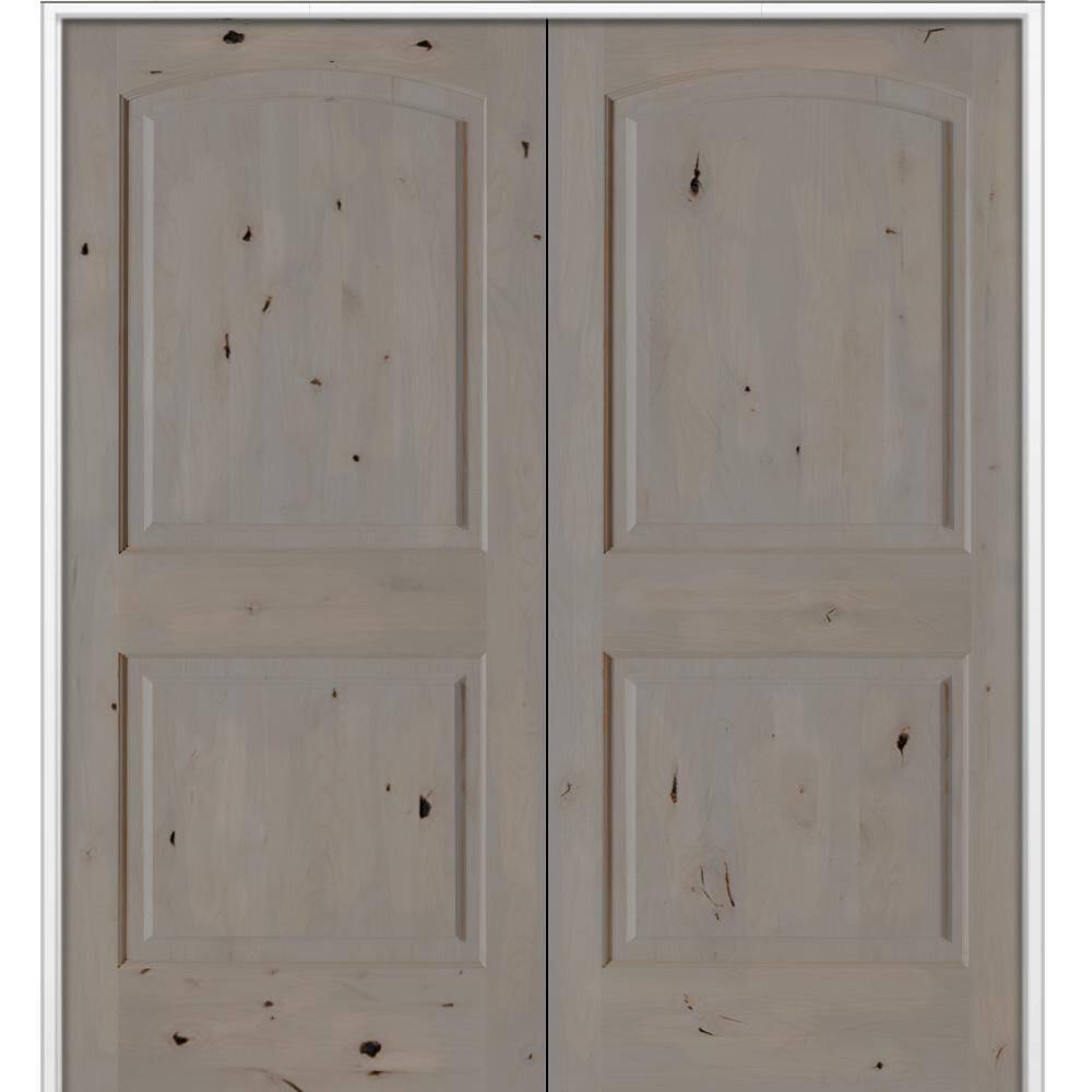 60 in. x 80 in. Rustic 2-Panel Arch Top Universal Weathered Gray Stain Knotty Alder Wood Double Prehung Interior Door price history on PriceWatchPro