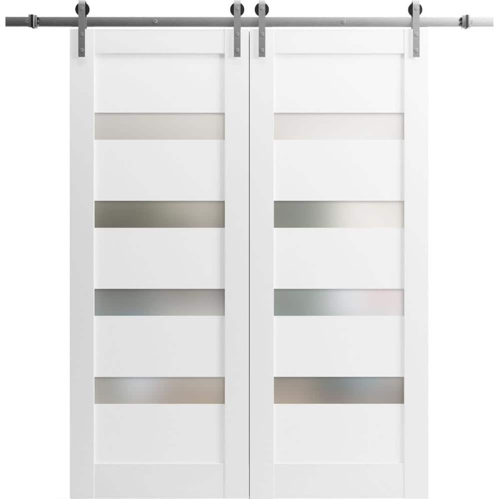 56 in. x 80 in. 2 Panel Frosted Glass White Solid Wood Sliding Barn Door with Hardware Kit price history on PriceWatchPro