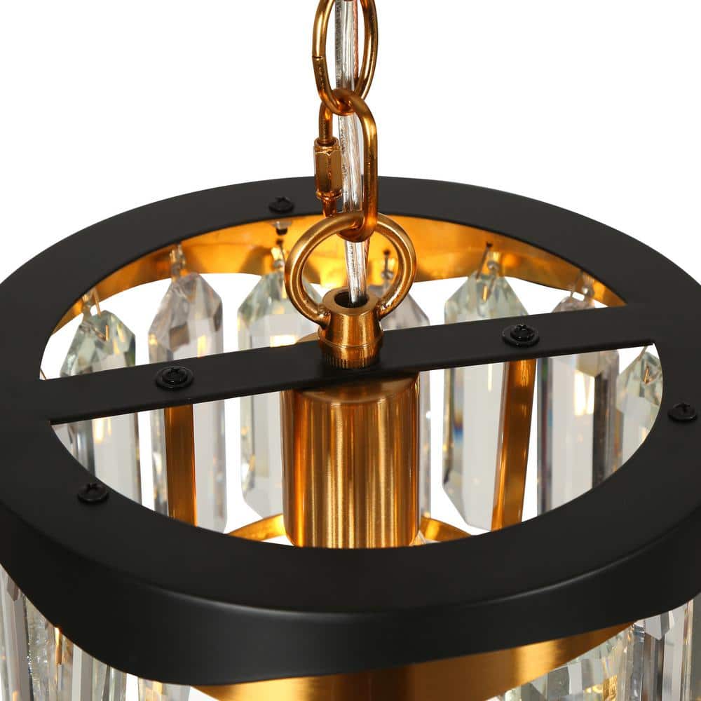 Mini Matte Black and Gold Crystal Drum Pendant Light