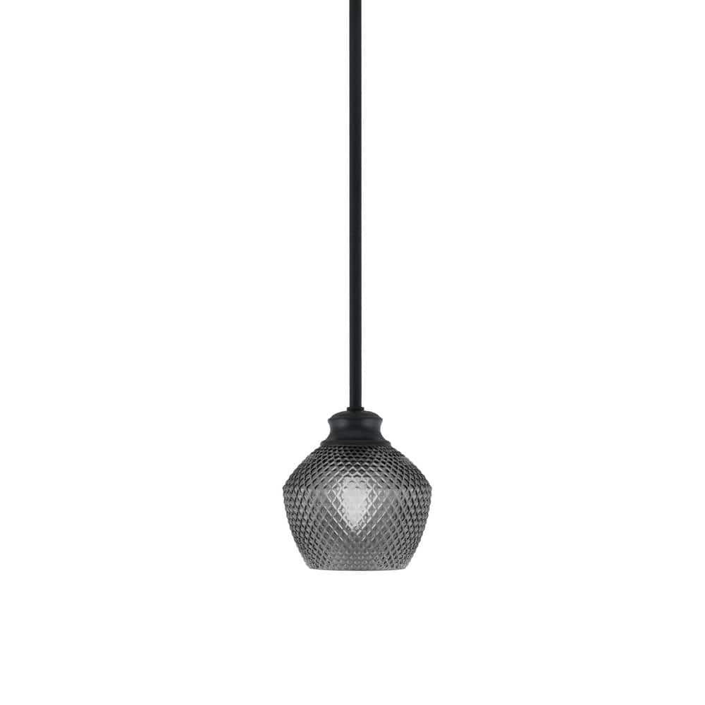 Tyler 60-Watt 1-Light Matte Black Stem Mini Pendant Light with Smoke Textur