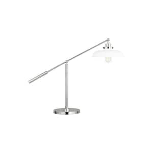 Wellfleet 30.5 in. W x 23.375 in. H 1-Light Matte White/Polished Nickel Dimmable Wide Task & Reading Desk Lamp