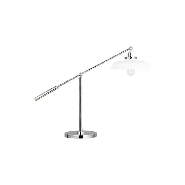 Generation Lighting Wellfleet 30.5 in. W x 23.375 in. H 1-Light Matte White/Polished Nickel Dimmable Wide Task and Reading Desk Lamp