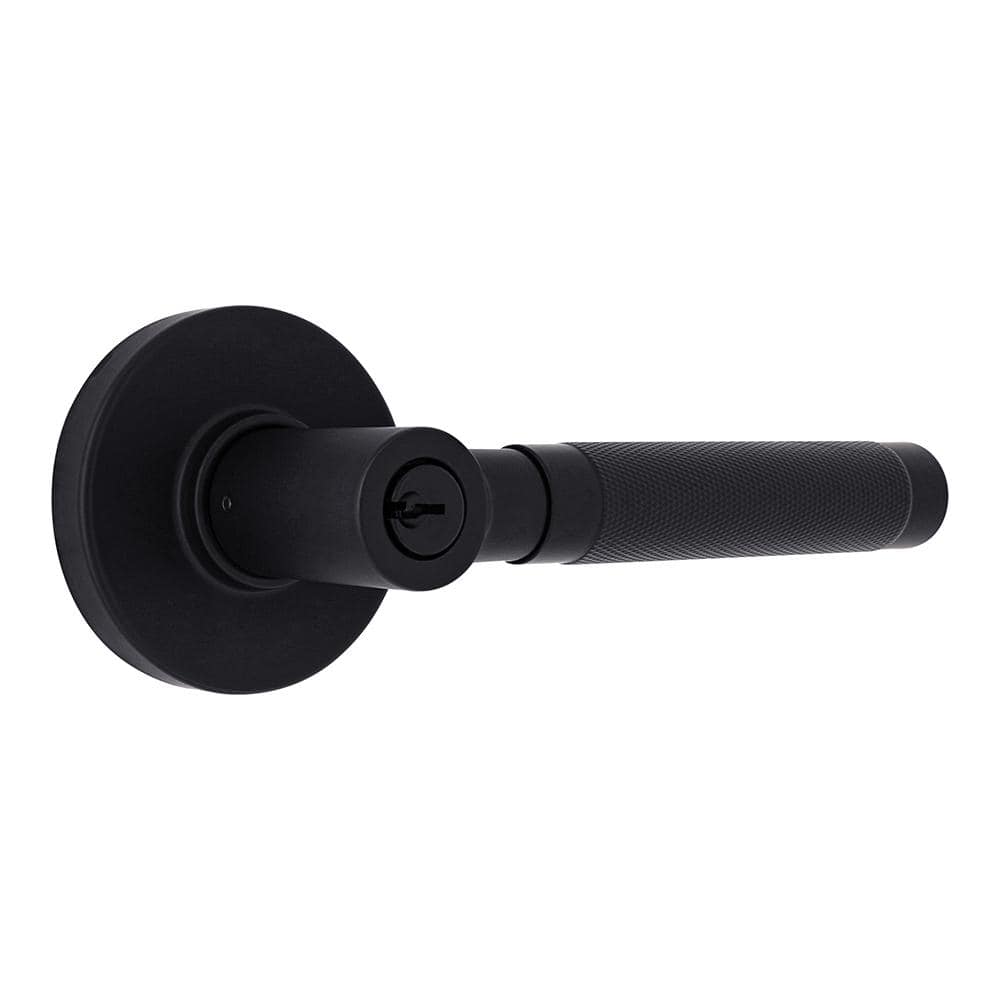 Woodcliff Matte Black Keyed Entry Door Lever Featuring Dual Keyway