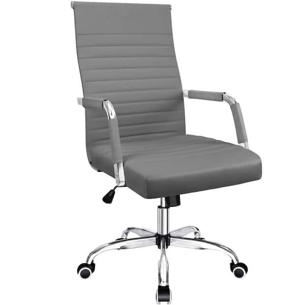 LACOO Gray Ribbed Office Mid-Back PU Leather Executive Task Chair