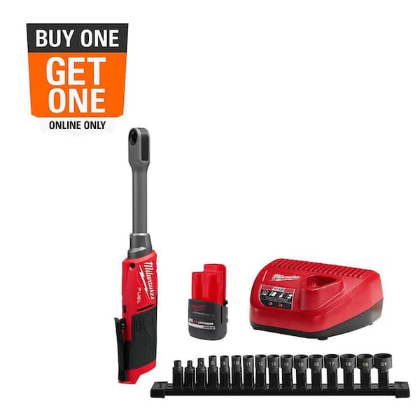 M12 FUEL INSIDER 12V Lithium-Ion Brushless Cordless 1/4 in. - 3/8 in. Extended Reach Box Ratchet Kit w/ Battery, Charger