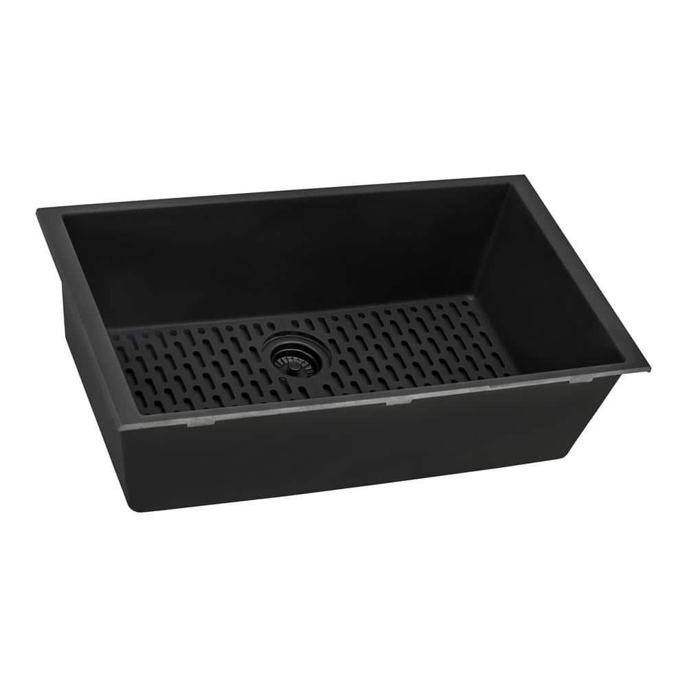 Midnight Black Granite Composite Undermount Single Bowl Kitchen Sink