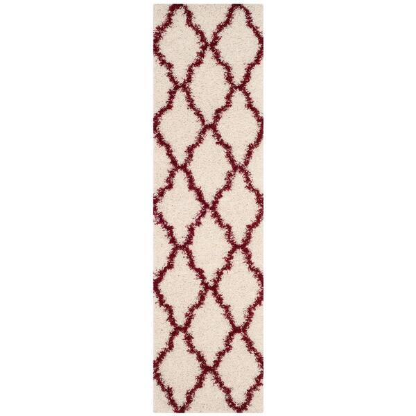 Sgd-Dallas Shag 2 x 14 Ivory/Red Ogee Runner Rug