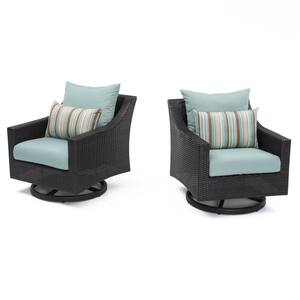 Deco Wicker Motion Outdoor Lounge Chair with Bliss Blue Cushions (2-Pack)