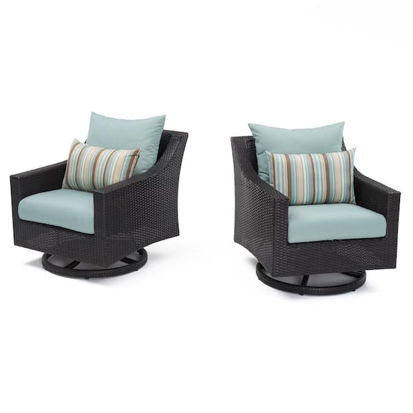 RST BRANDS Deco Wicker Motion Outdoor Lounge Chair with Bliss Blue Cushions (2-Pack)