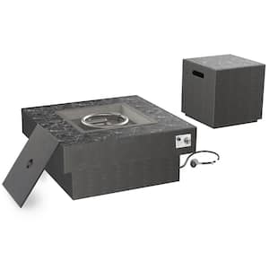 Rutherford Marble 30 in. Steel Square Low Profile Gas Black Fire Pit with Tank Holder Box 1 (Fire Pit)