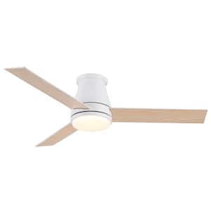 48 in. Integrated LED Indoor White Flush Mount Ceiling Fan Lighting with 3 Plywood Blades for Mediu Room