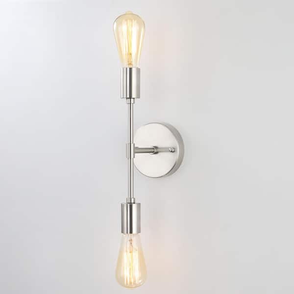 LWYTJO 5.6 in. 2-Light Brushed Nickel Reversible Wall Sconce for Bathroom Living Room Bedroom
