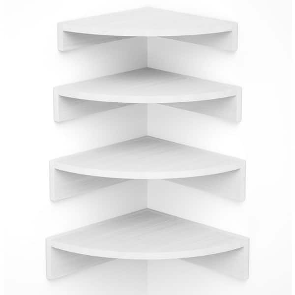 12.6 in. W x 12.6 in. D White Wood Corner Wall Shelf, Floating Decorative Wall Shelf (Set of 4)
