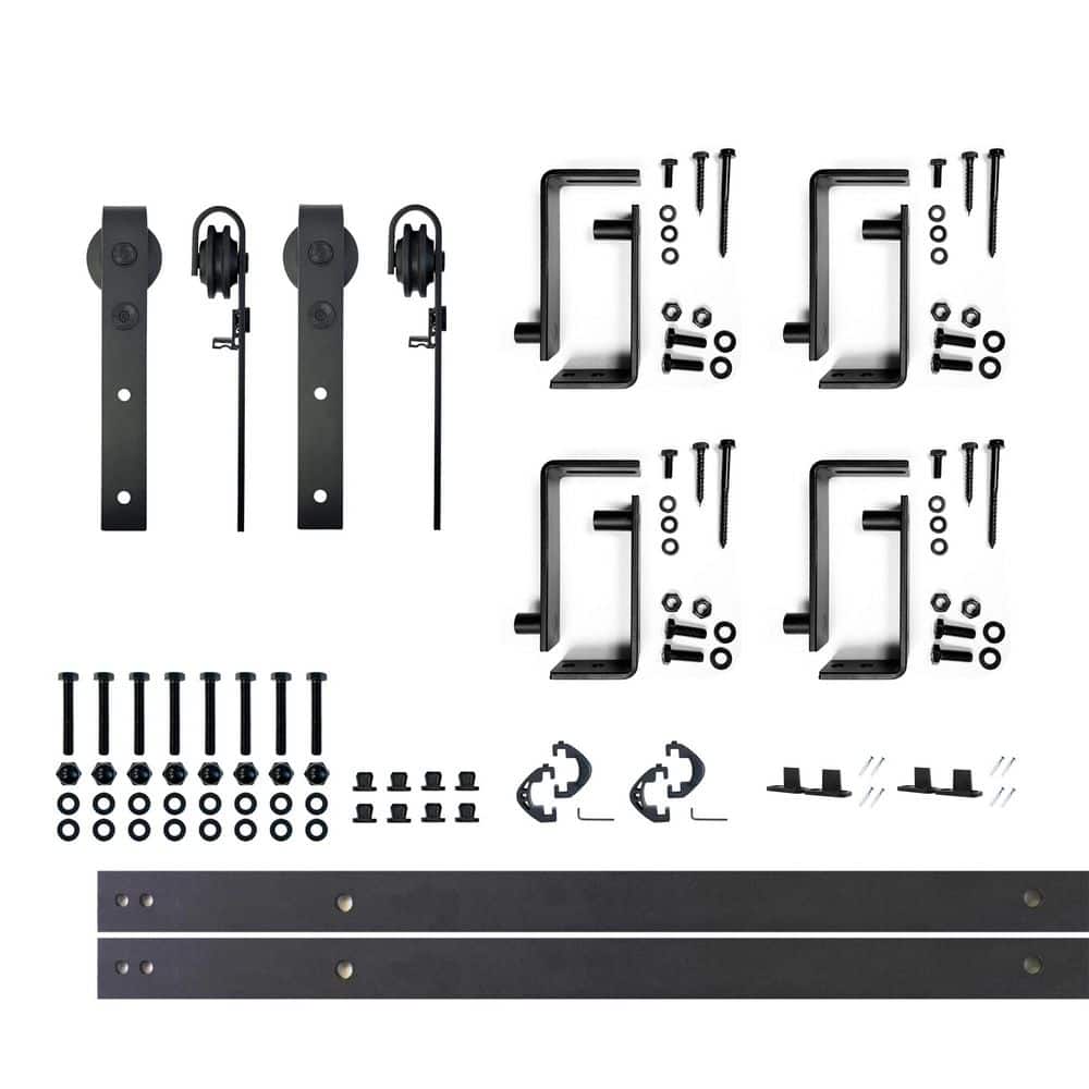 5.5 ft./66 in. Black Rustic Double Track Bypass U-Shape Sliding Barn Door Hardware Kit - Classic Design Roller price history on PriceWatchPro