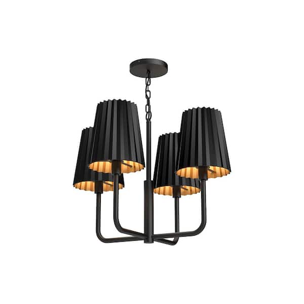 Plisse 23 in. 4 Light 60-Watt Matte Black Chandelier