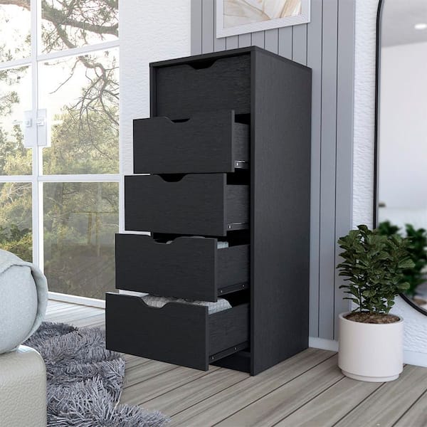 Black 5-drawer 17.7 in. Wide Narrow Chest of Drawers