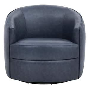 Fenella Blue Leather Swivel Arm Chair Modern Comfy Accent Chair For Living Room and  Bed Room