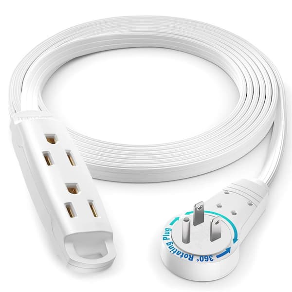 MAXIMM 10 ft. 16 / 3 Light Duty Indoor Extension Cord with 360° Rotating Flat Plug and Eyelet 3-Outlet 13 Amp White