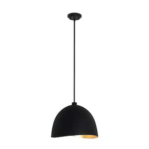 Eclos 1-Light Black with Gold Leaf Inside Pendant Light with No Bulbs Included
