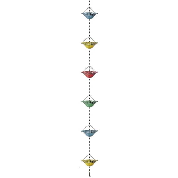 8.5 ft. Rain Chain Gutter Downspout Colorful Catcher Outside Water Diverter Decorative Garden Rain Cups Chime Home Decor