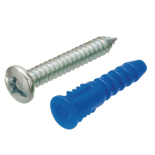 #10-12 x 1-1/4 in. Blue Plastic Ribbed Anchor with Screw (75-Pack)